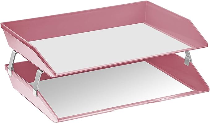 Acrimet 2 Tier Side Load Letter Tray Facility, Desktop File Organizer, A4 Letter Size Paper Organizer, Minimalist Storage Solution Paper Tray for Office, Home, Classroom (Plastic, Solid Pink Color)