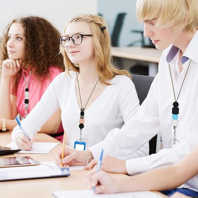 POPLOPP Teacher Lanyards for ID Badges and Keys, Cute Silicone Beaded Lanyard for Women Nurse Employees Students