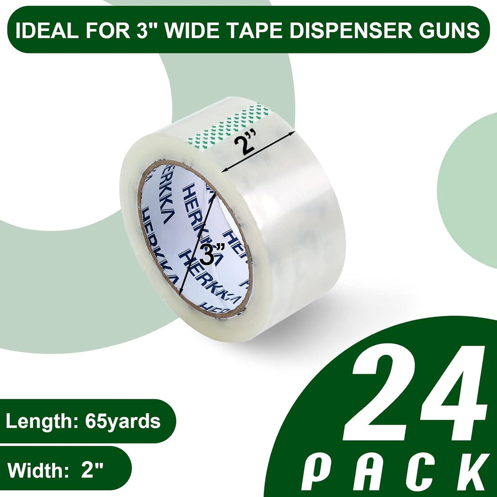 HERKKA Clear Packing Tape, 24 Rolls Heavy Duty Packaging Tape for Shipping Packaging Moving Sealing, Thicker Clear Packing Tape, 2 inches Wide, 65 Yards Per Roll, 1560 Total Yards