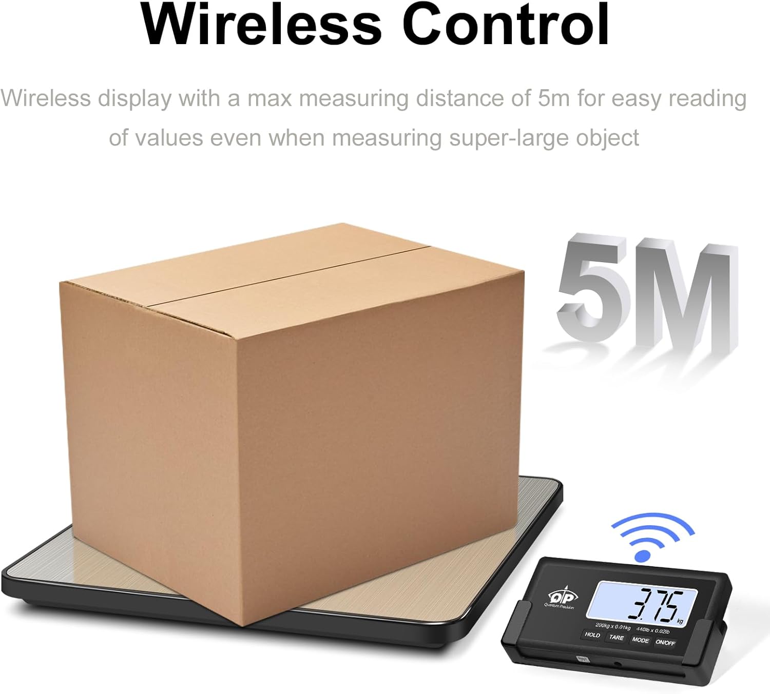 QP Shipping Scale, 440 lb/0.35 oz High Accuracy Digital Postal Scale, Postage Scale, Wireless LCD Display, Hold/Tare Function, Lightweight Scale for Packages/Luggage/Pet, Battery & AC Adapter Included