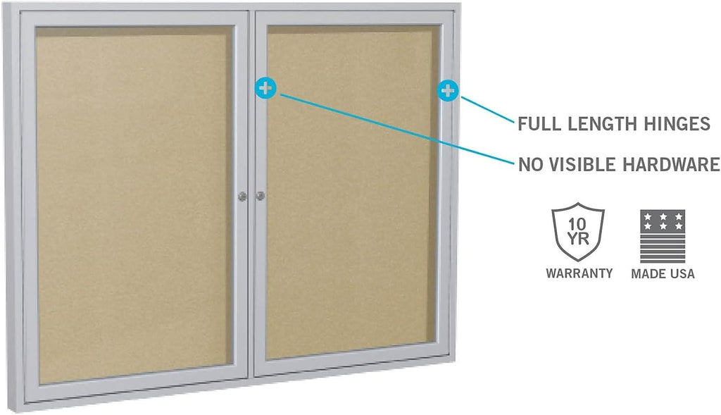 Ghent 48"x72" 2-Door Outdoor Enclosed Vinyl Bulletin Board, Shatter Resistant, with Lock, Satin Aluminum Frame - Silver (PA34872VX-193), Made in The USA
