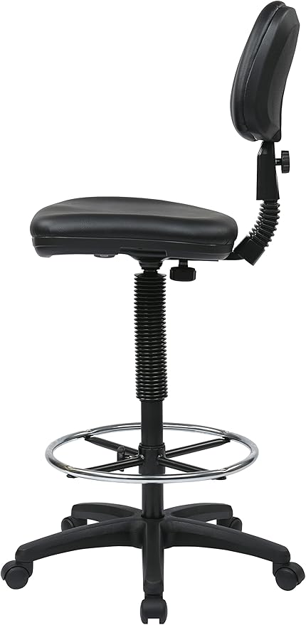 Office Star DC Series Adjustable Drafting Chair with Foot Ring and Sculptured Foam Seat, Black Vinyl