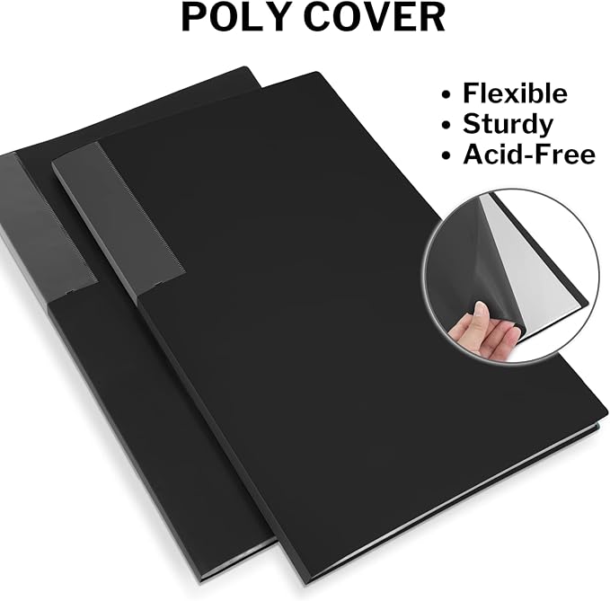 Dunwell 11x17 Portfolio Binder (Black), Presentation Binder with 24 Clear Plastic Sleeves, Large Art Portfolio Folder, Acid-Free Poly Cover and Sleeves