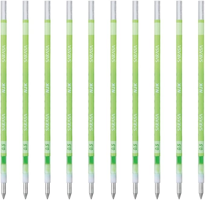 Zebra BRNJK5LG Prefer Sarasa NJK-0.5 Ballpoint Pen Refills, Light Green, 10 Pieces