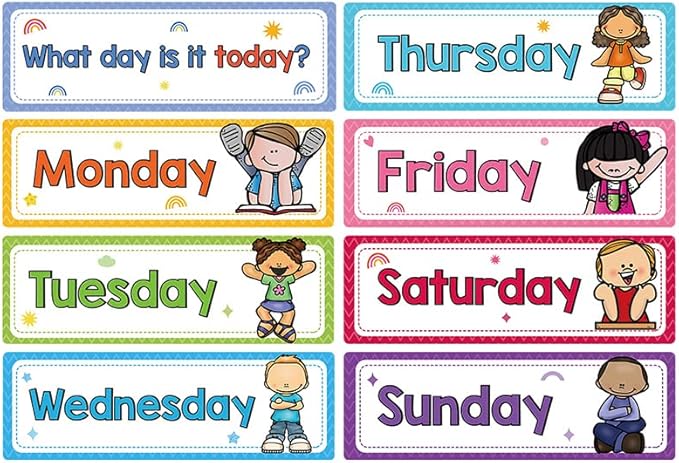 Lachilly 24 Pcs, 3 Themes Days of The Week/Seasonal/Months of The Year Flash Cards Subject Titles for Bulletin Board Headliners Classroom Decoration English Words