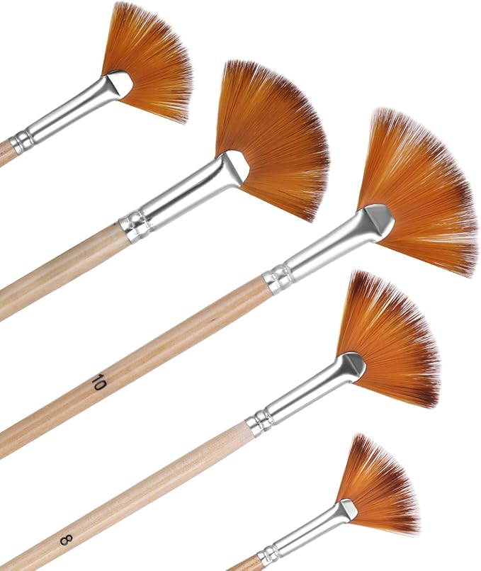 Prasacco 5 Pieces Fan Brush for Painting, Oil Acrylic Paint Brushes Artist Fan Brushes Nylon Hair Long Wood Handle Painting Brush for Acrylic Watercolor Oil Gouche Painting (2/4/6/8/10#)