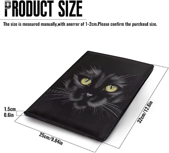 Black Cat Print Portfolio Folder Leather Padfolio with A4 Size Clipboard Clip for Business Resume Interview Document Sleeve Binder Folder for Men/Women