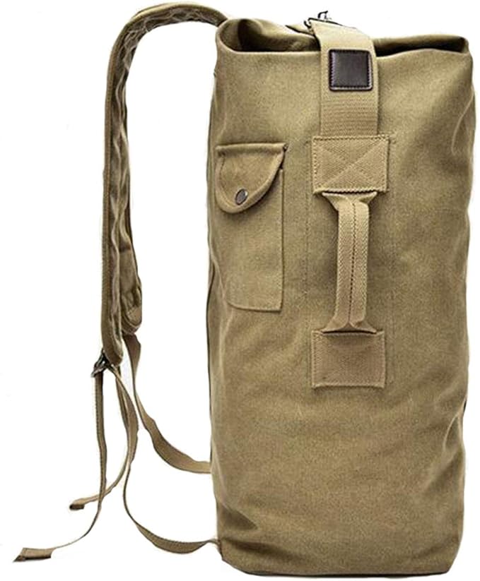Military Duffel Bag Top Load Double Strap Canvas Backpack Army Travel b