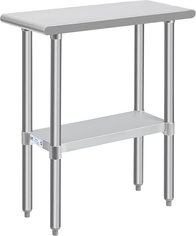 Hally Stainless Steel Table for Prep & Work 30 x 12 Inches, NSF Commercial Heavy Duty Table with Undershelf and Galvanized Legs for Restaurant, Home and Hotel