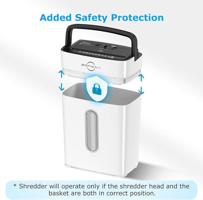 BONSEN White Paper Shredder for Home Office, 8-Sheet Cross-Cut Paper and Credit Card Small Office Shredders, High Security Level P-4 Ultra Quiet Shredder with 4 Gallons Wastebasket (S3101-W)