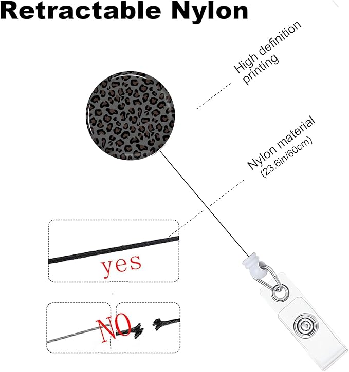 Retro Leopard Badge Reels Holder Retractable with ID Clip for Nurse Name Tag Card Nursing for Doctor Teacher Student Employee Office Medical Work