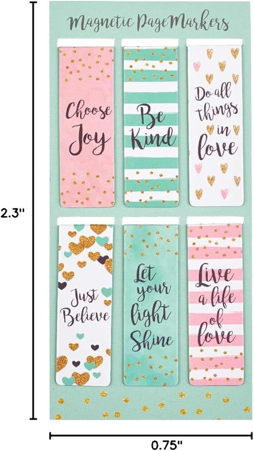 Christian Art Gifts Magnetic Scripture Bookmark Set for Women: Choose Joy Be Kind Just Believe - Inspirational Sparkle Magnetic Bible Verse Pagemarker Set of 6 for Bibles and Books, Size 2.3" and 0.8"