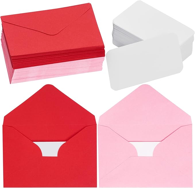 jiebor 100 Sets Small Valentines Day Blank Cards with Small Valentines Day Envelopes Pink Gift Cards Wedding Invitation Envelopes for Valentines Day Mother's Day 4.37 x 2.91 Inch