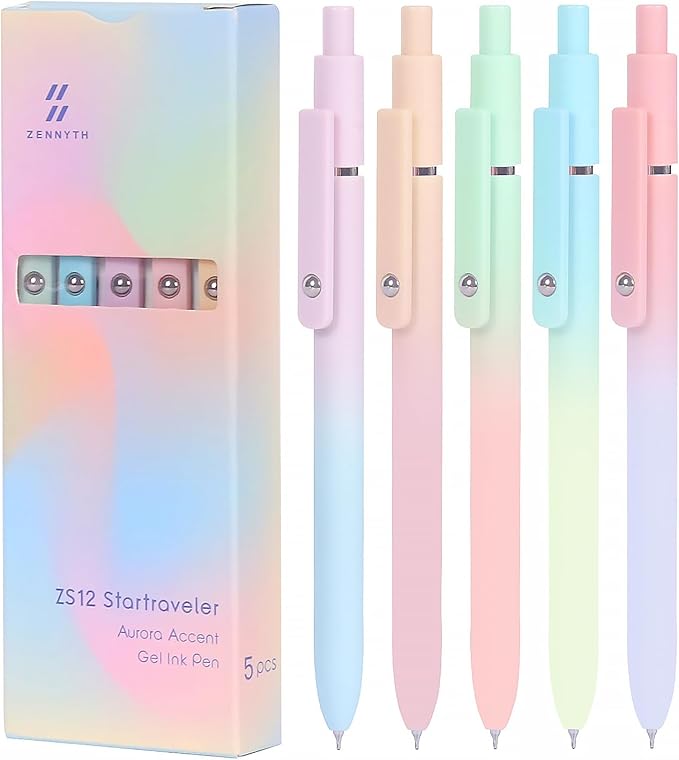 FIOVER Gel Pens, 5pcs Black Ink Medium Point 0.7mm Smooth Writing Pens with Comfort Grip, Aesthetic Ballpoint for Journaling School Office Supplies, Gifts for Women Men