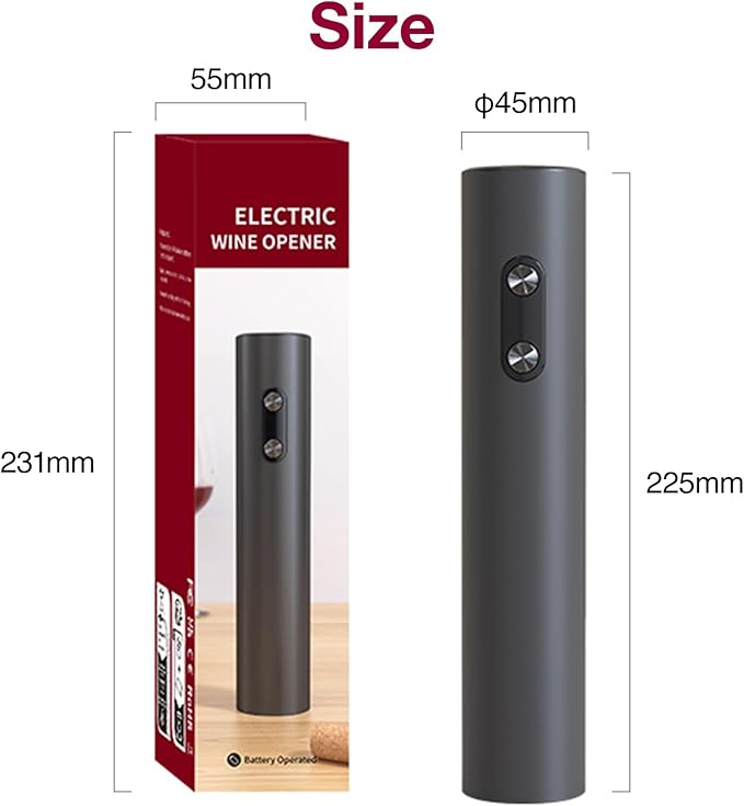 Electric Wine Opener, Battery Operated Corkscrew, Easy One-Button Operation for Effortless Cork Removal, Ideal Wine Accessory for Parties, Best Choice for Wine Lovers (Black KB1)