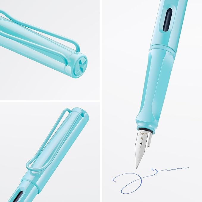 LAMY safari aquasky - Fountain Pen with ergonomic grip & polished steel nib in size M - ideal for any Writing & Calligraphy - including LAMY T 10 blue cartridge - Right-Handed