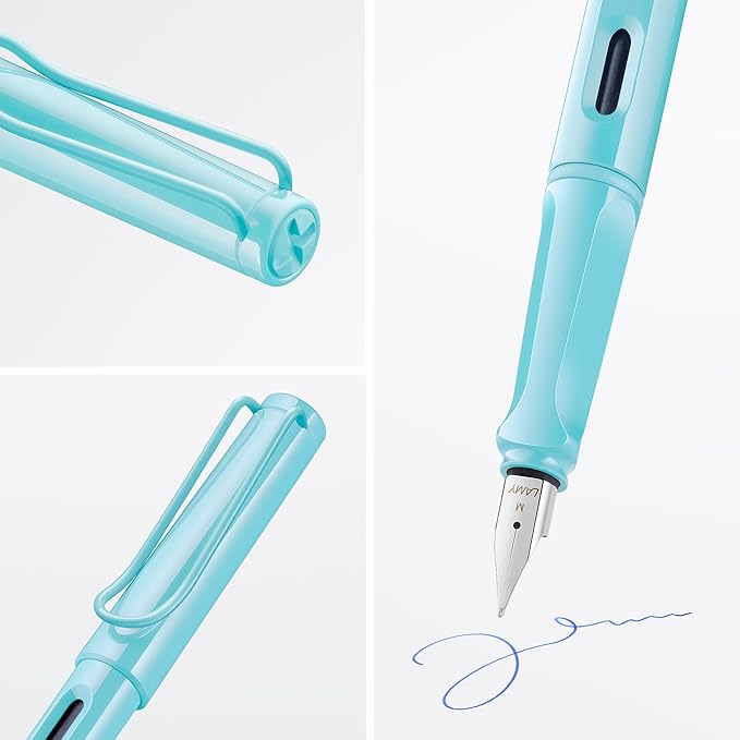 LAMY safari aquasky - Fountain Pen with ergonomic grip & polished steel nib in size F - ideal for any Writing & Calligraphy - including LAMY T 10 blue cartridge - Right-Handed