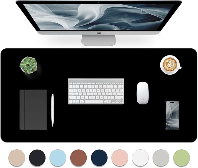 Leather Desk Pad, Black Desk Mat, Non-Slip Desk Protector Mat, Leather Desk Blotter, Computer Desk Pad, Waterproof Desk Mat for Home Office and Decor(35.4×15.7 Inches)