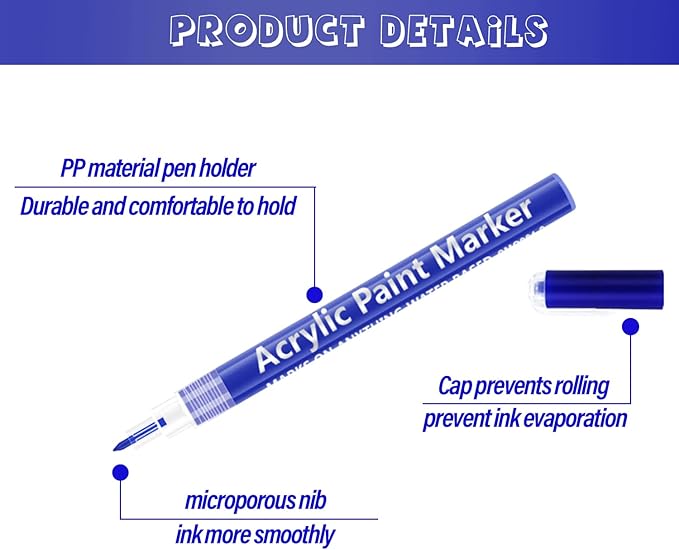 SMOOTHERPRO Acrylic Paint Markers Rock Painting 12 Colors Water-Based Pens 0.7mm Extra Fine Tip for Kids Adults Stone Canvas Ceramic Decorating (HAPM12)