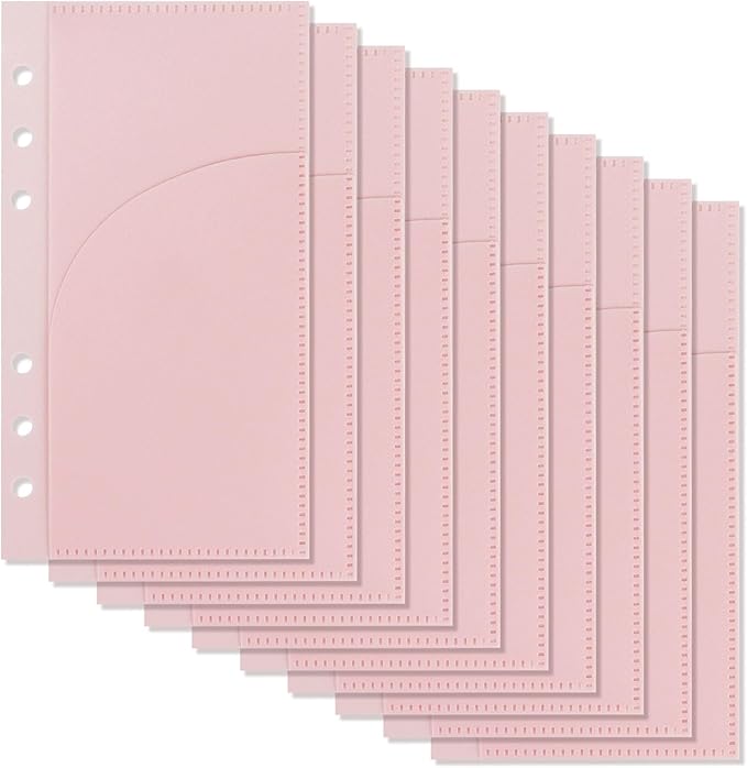 A6 Binder Pockets with No Zipper, Koqye Pink 10 Pcs Plastic Zipless Budget Envelopes, Two Pockets Frosted Cash Envelopes Money Bag for Budgeting, Cash Stuffing