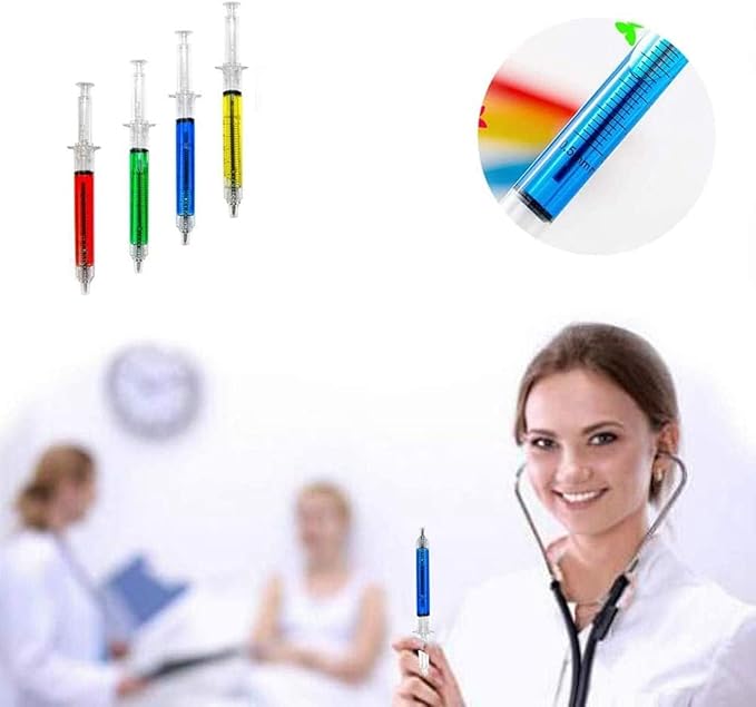 MultiColor Macaron Syringe Pens Writes In Black Ink, Party Favors Nurse Pens Imaginary Doctor Play Return Gift Office Supplies (12Color, 24Pieces)