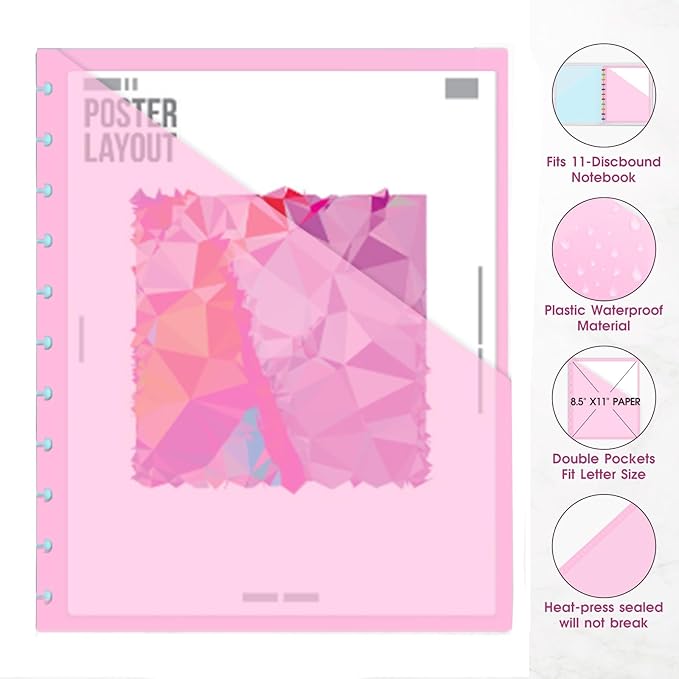 16 PCS Discbound Dividers Letter Size Disc Planner 2 Pocket Fit 8.5" x 11" Paper Notebook with Pockets 11 Disc Folder for Office, Home, School