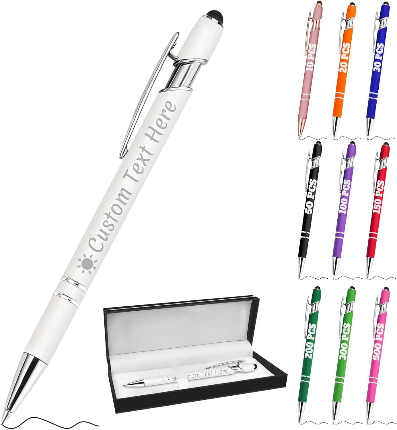 Personalized Pens with Name Custom Engraving Ballpoint Pens with Stylus Tip Customized Smooth Writing Pens Personalized Gifts for Anniversary Birthday or Graduation(White,Black Ink)