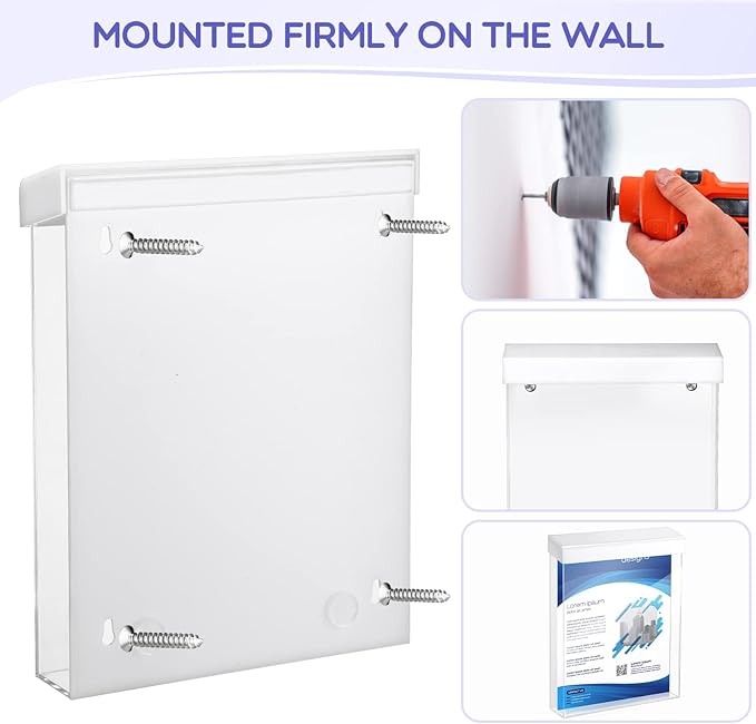 4 Pcs Outdoor Brochure Holder 8.5 x 11 with Lid Acrylic Wall Mount Flyer Box with Self Closing White Lid Waterproof Clear Heavy Duty with Screws for Real Estate Flyer Document Pamphlet Disp
