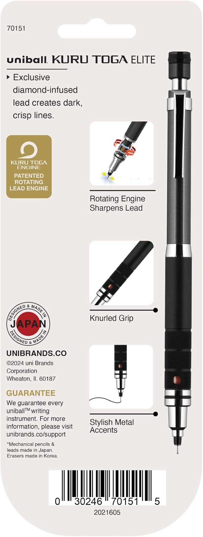 Uniball Kuru Toga Elite Mechanical Pencil Starter Kit with Gun Metal Barrel and 0.5mm Pencil Tip, 60 Lead Refills, and 5 Pencil Eraser Refills, HB #2, Office/School Supplies, Drafting