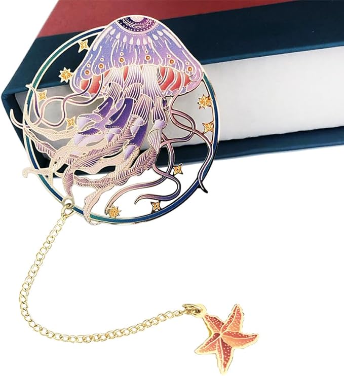 Bookmarks for Book Lovers Book Marks for Reading Women Birthday Graduation Christmas Gifts for Her Cute Metal Bookmark Book Markers Stocking Stuffers for Teens (Jellyfish-A)