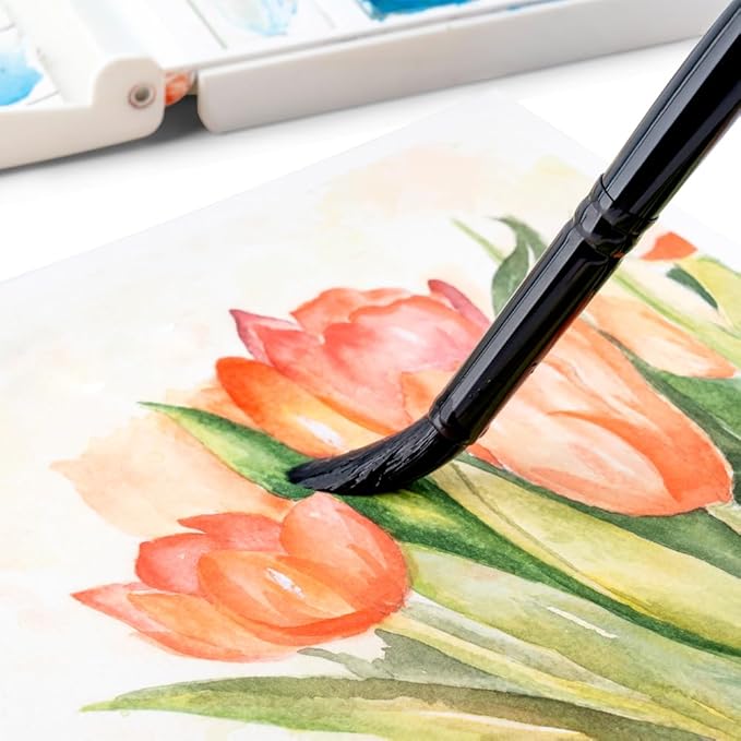 Transon 8pcs Round Watercolor Paint Brush Set Goat Hair for Watercolors,Acrylics,Inks,Gouache,Oil and Tempera Black Color