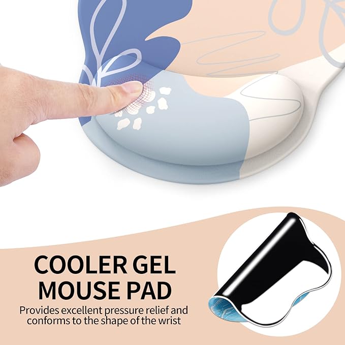 eulps Mouse Pad with Wrist Rest, Comfortable Computer Mousepad with Gel Wrist Support Smooth Surface and Non-Slip PU Base for Pain Relief, Laptop, Office & Home (Leafy Lushness)