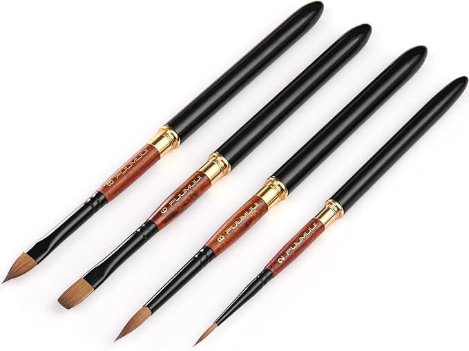 Sable Travel Watercolor Brushes, Fuumuui 4pcs Elegant Kolinsky Sable Watercolor Travel Brushes Travel Watercolor Kit with Leather Pouch Perfect for Watercolor Gouache Ink Painting