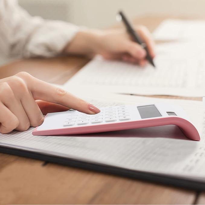 Pink Calculator, UPIHO Pink Office Supplies and Accessories, 10 Digits Solar Battery Basic Office Calculator, Dual Power Desktop Calculator with Large LCD Display, School Supplies