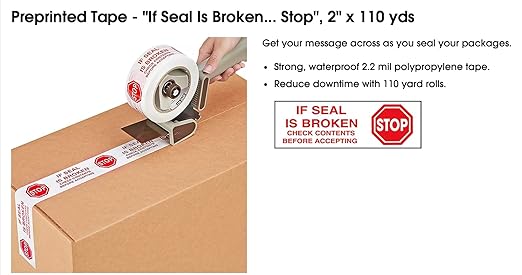 Heavy Duty Packing Stop Tape for Shipping,Packing and Moving 2" Wide x 2.0 Mil Thick -110 Yrd Roll -Acrylic Adhesive Tape for Box Sealing. (1 Roll, Stop, 2" Wide x 110 yds)
