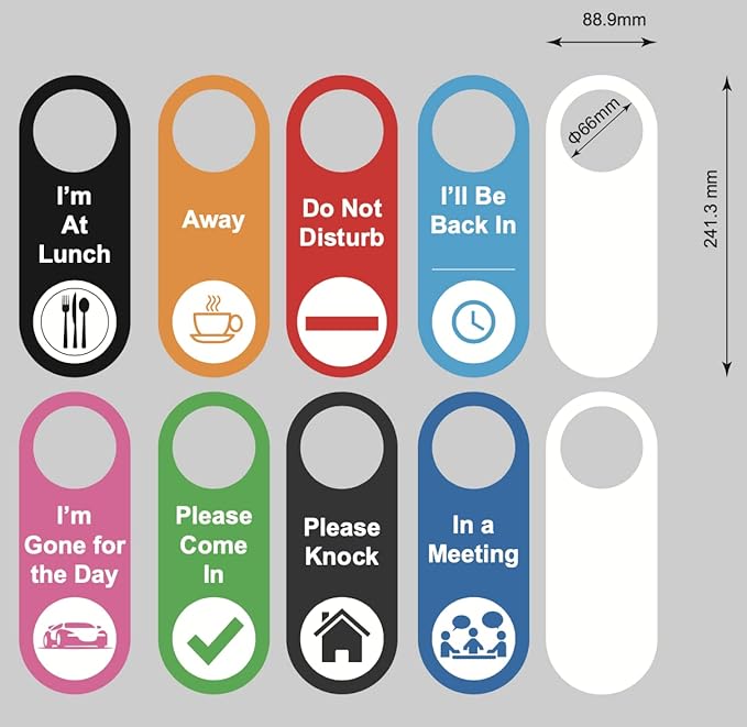 10pcs 3.5x9.5 inch Door Hanger Sign,Office Work In a Meeting Do not Disturb Away Lunch Double Sided Hanger Sign