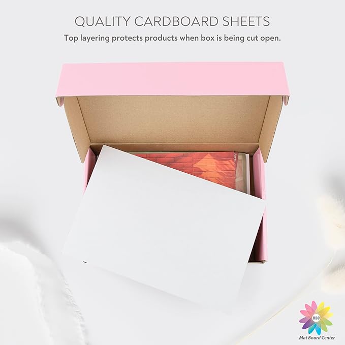 Mat Board Center, 25 pack 8x10 Corrugated Cardboard sheet, 1/8 inch thick, Flat Cardboard Inserts for Mailing, Packaging & Shipping, Cardboard Backing, Craft Card Board (White on one side)