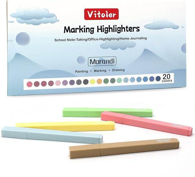 Vitoler 20Pcs Highlighters,Pastel Highlighters Set,Assorted Morandi Color Highlighters, Chisel Tip Bible Highlighters for School Office Supplies