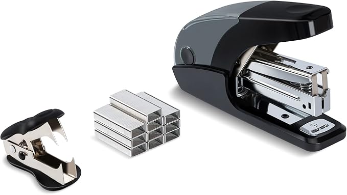 PAPERPAL Effortless Standard Stapler Set, 20 Sheet Capacity, Half Strip, Built-in Staples Storage, Holds 1/4" Staples, Includes 1000 Staples and A Staple Remover, Office, School & Personal Use, Black