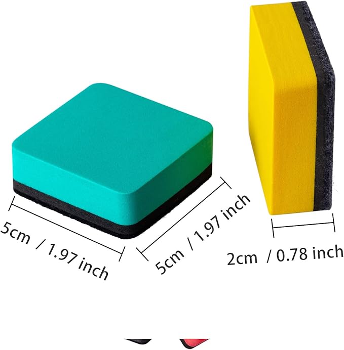 Favourde 48 Pack Magnetic Whiteboard Dry Erase Erasers Chalkboard Cleansers for Classroom, Home and Office (4-Color, 1.97 x 1.97 Inch)