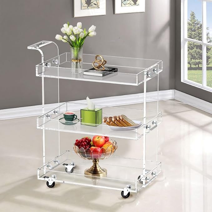 ONELUX 2319 Clear Acrylic Storage Rolling Cart,Mobile Bar Cart