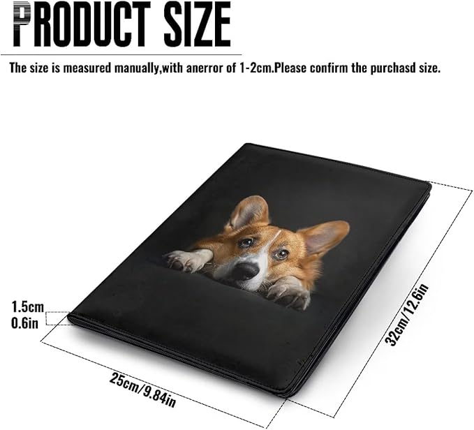 Office Folder Cute Dog Pattern PU Leather Padfolio with A4 Size Clipboard Clip for Business Resume Interview Document Sleeve Binder Folder for Men/Women