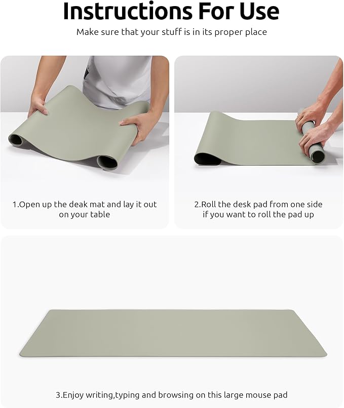 YSAGi Leather Desk Protector, Office Mat, Large Mouse Mat, Non-Slip PU Leather Blotter, Laptop Pad, Waterproof Writing Pad for Office and Home (Sage Green, 35.4" x 17")