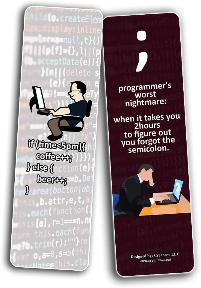 Creanoso Funny Coding Program Bookmarks (5-Sets X 6 Cards) – Daily Inspirational Card Set – Interesting Book Page Clippers – Great Gifts for Adults and Professionals