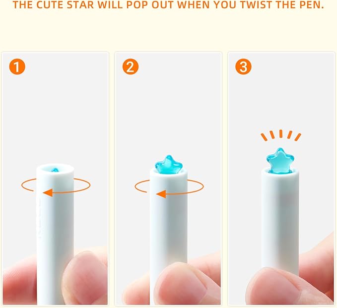 Kaco FIRST Gel Pens, Cute Stationery, 4 Pieces with Extra 8 Black Refills Cute Heart Star Pen Set (2 Star & 2 Heart)