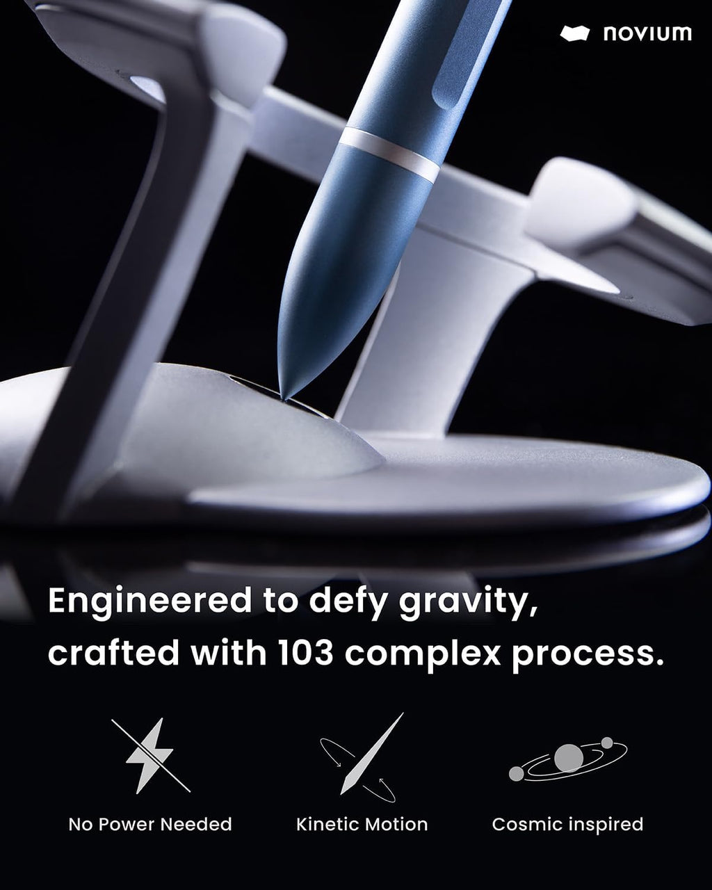 novium Hoverpen Interstellar - Futuristic Luxury Pen Made With Aerospace Alloys, Unique Aesthetic, Free Spinning Executive Pen, Gifts for Men & Women (Neptune Blue)