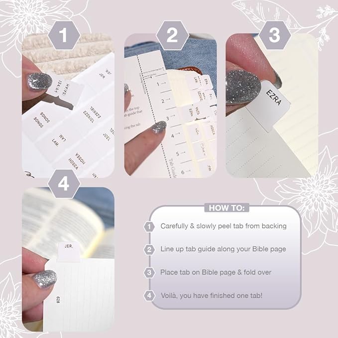 Idyllic Grace - Mini Bible Tabs, Embossed Gold Foil, Journaling, Small Bibles, Study Tool, 90 Tabs, Old and New Testament, Christian, Catholic, Apocrypha, Index Tabs, Matte Laminated - Dream