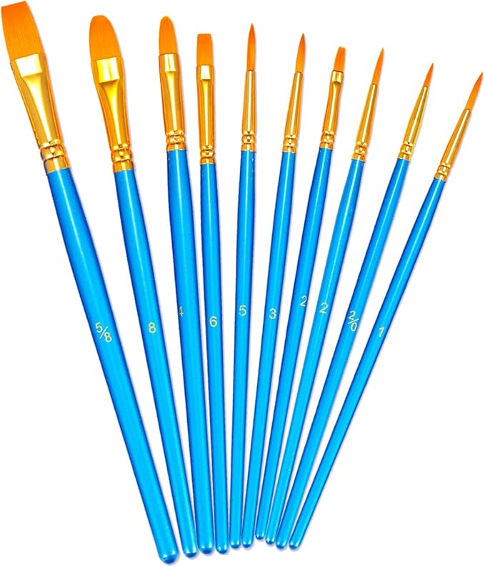 BOSOBO Paint Brush Set, 10pcs Round Pointed Tip Nylon Hair Artist Detail Paintbrushes, Professional Fine Acrylic Oil Watercolor Brushes for Face Nail Body Art Craft Model Miniature Painting, Blue