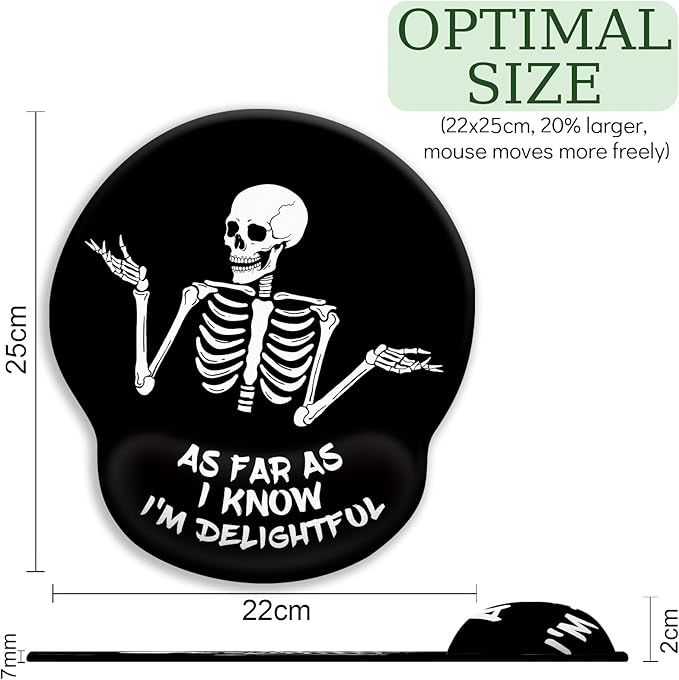 Skeleton Mouse Pad, Ergonomic Mouse Pad with Wrist Rest, Gaming Mouse Pad Wrist Support with Non-Slip Pain Relief PU Base, Funny Skull Mouse Pads for Desk, Goth Office Desk Accessories Decor