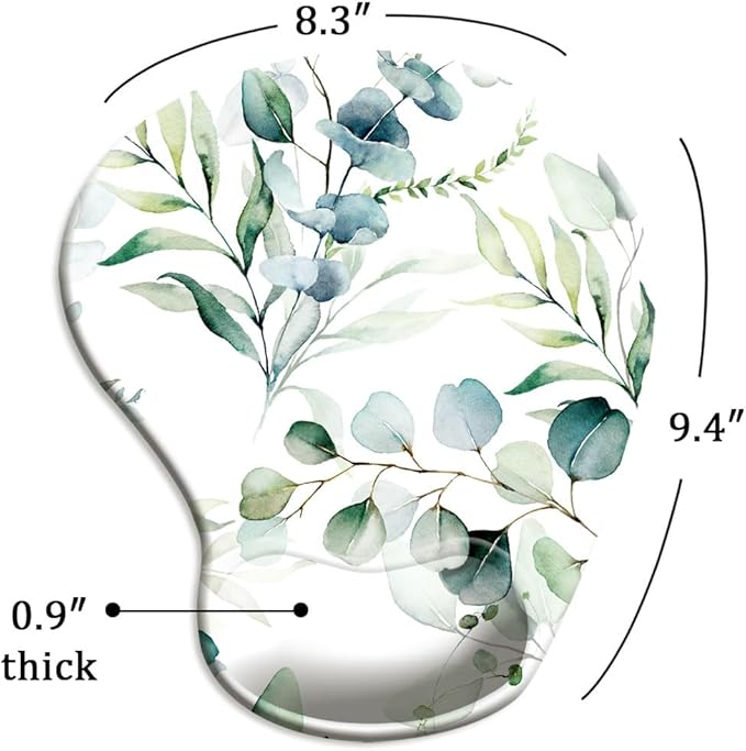 DOOKE Ergonomic Mouse Pad with Wrist Support and Coaster,Mouse Pads with Non-Slip PU Base for Home Office Working Studying Easy Typing & Pain Relief Eucalyptus Leaves